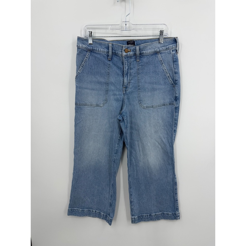 J.Crew Wide-Leg‎ Crop Jeans Womens 31P Blue Denim High Rise Patch Pocket CJ600